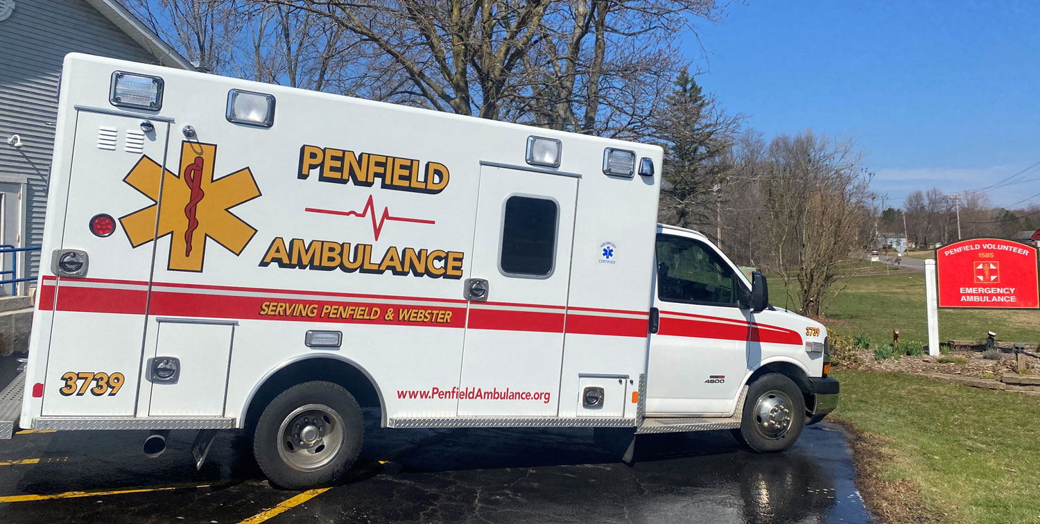 Photo of a Penfield Ambulance in the squad parking lot